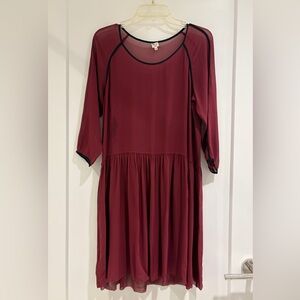 Wilfred | 100% Silk Sheer Maroon Dress with Black Accents